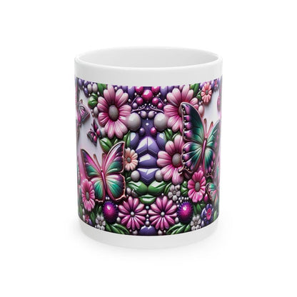 3d mug with emerald green and pink butterfly flower design - drinkware, cup tumbler washable ceramic reusable coffee reuse xmas mugs tea