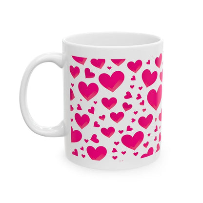 Pink love hearts mug - cute gift for xmas christmas valentines - perfect for drinks - drinkware mugs gifts boyfriend girlfriend wife husband