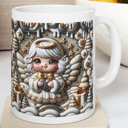 3d christmas angel mug – elegant gold and silver festive design, perfect for holiday celebrations and gifts! drinkware reusable washable t