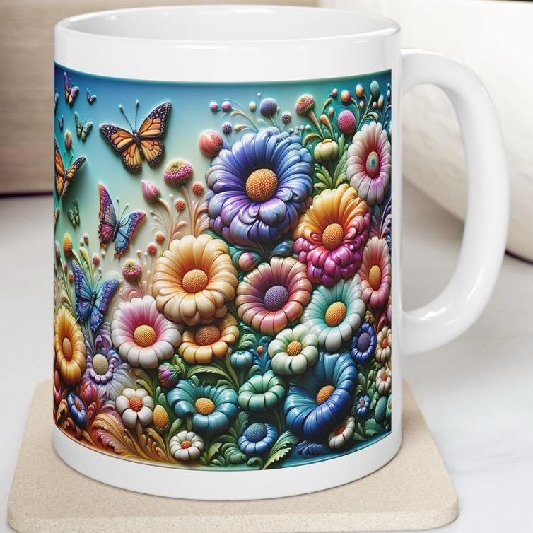 Multicoloured pretty garden 3d mug - perfect for your morning drinks - cup, drinkware tumblers bottles glass washable reusable ceramic coffe