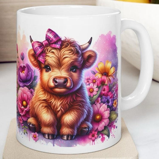 Cute pink baby highland cow 3d mug - perfect for drinks - drinkware, tumblers cup bottles reusable washable coffee ceramic reuse xmas mugs t