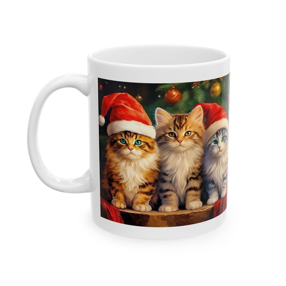 Christmas kitten cat cute mug - secret santa stocking filler gift drinkware tumbler cup washable reuse coffee reusable ceramic mugs pet cust