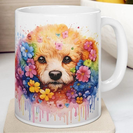 Poodle cockapoo floral art mug - perfect xmas christmas gift for dog lovers - washable - drinkware reusable coffee tumbler reuse cup ceramic