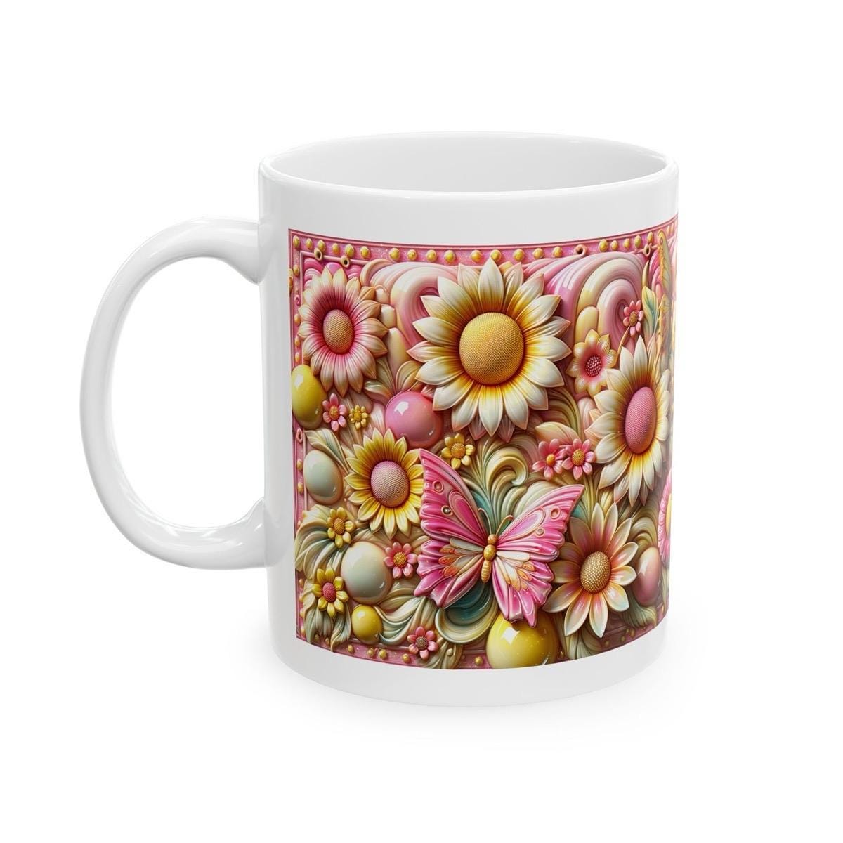 Flowers of dreams butterfly 3d mug - perfect for your morning drinks - tumblers, drinkware reusable washable cup coffee reuse ceramic xmas