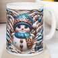 3d snowman christmas mug – cosy winter design with blue and gold accents, perfect festive gift! drinkware reusable tumbler washable reuse