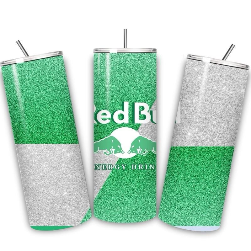 Red bull tumbler 20oz - green glittery style perfect for on-the-go hydration - vacuum flask - cup drinkware mug bottles water bottles bottle