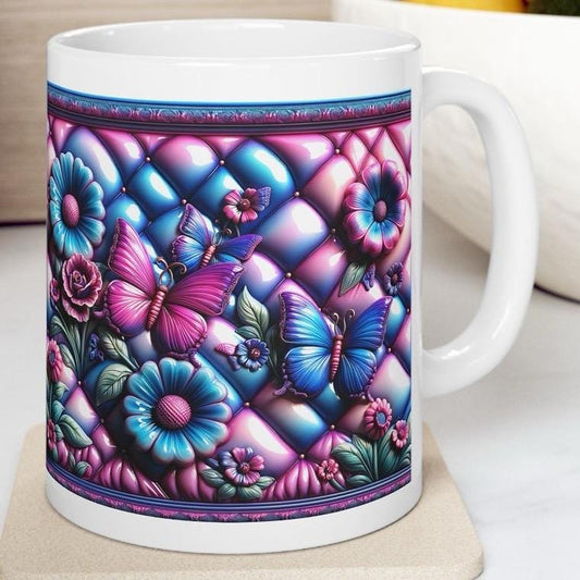 Pink blue butterfly 3d mug - perfect for your morning drinks - drinkware, tumblers cup bottles reusable washable coffee reuse ceramic xmas m
