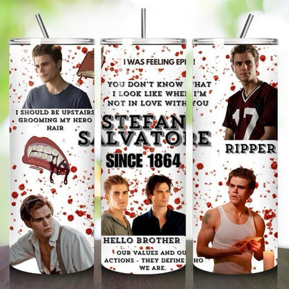 Vampire diaries stefan salvatore tumbler 20oz - perfect for on-the-go hydration - vacuum flask - cup drinkware mug bottles water bottles bot