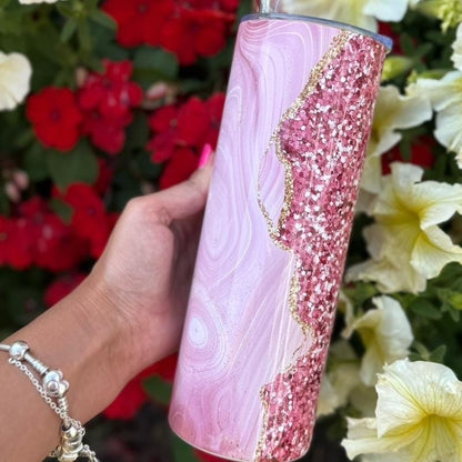 Cute pink marble 20oz glitter girly tumbler style - perfect for any occasion drinkware flasks mug bottles water bottles bottled stylish beve