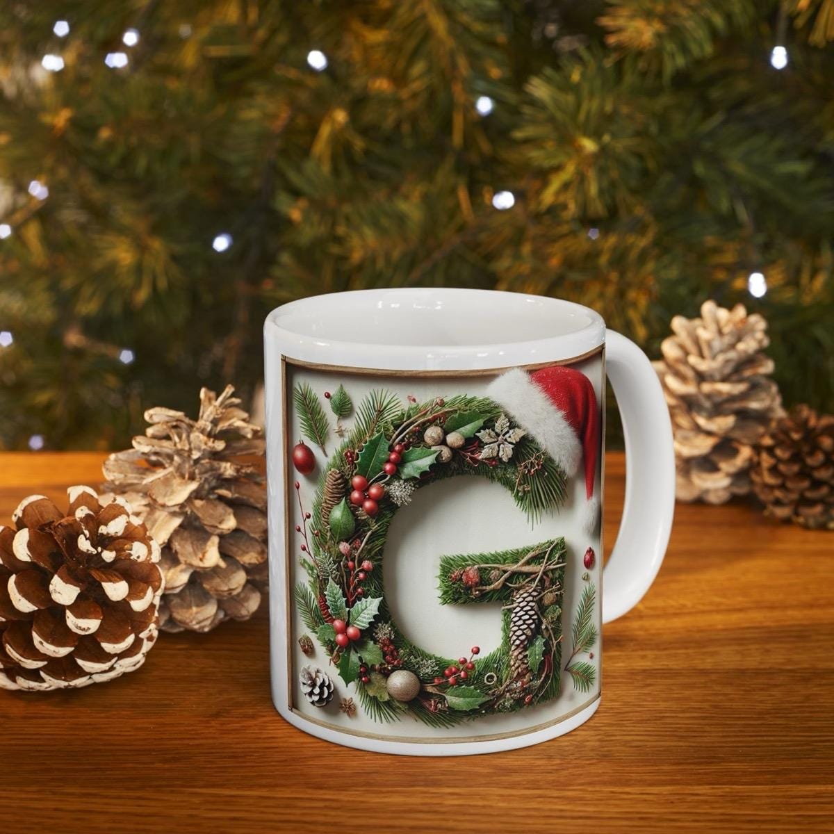 Personalised 'g' edition christmas mug - unique gift for xmas - stocking filler - drinkware washable reusable reuse ceramic cup tumbler coff