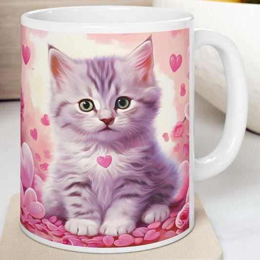Valentines kitten mug for coffee and tea lovers - perfect gift for a friend's housewarming party - tumblers, drinkware cup bottles ceramic k
