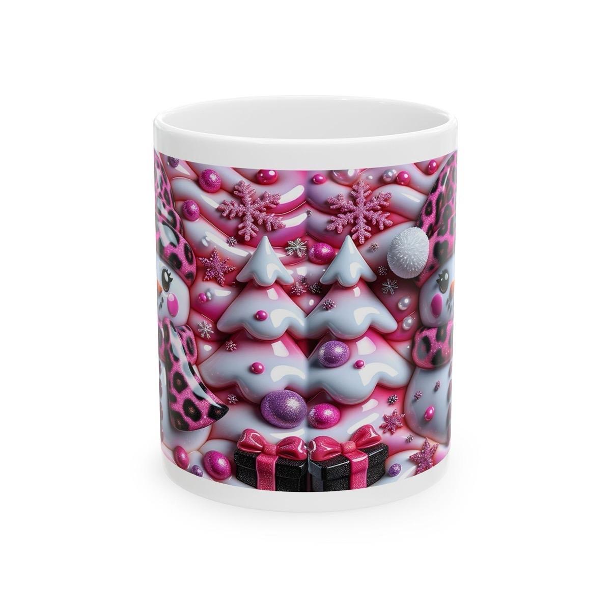 Cute 3d snowman christmas mug – cosy winter design with pink and leopard accents, perfect festive gift! drinkware reusable tumbler reuse w