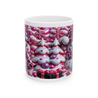 Cute 3d snowman christmas mug – cosy winter design with pink and leopard accents, perfect festive gift! drinkware reusable tumbler reuse w