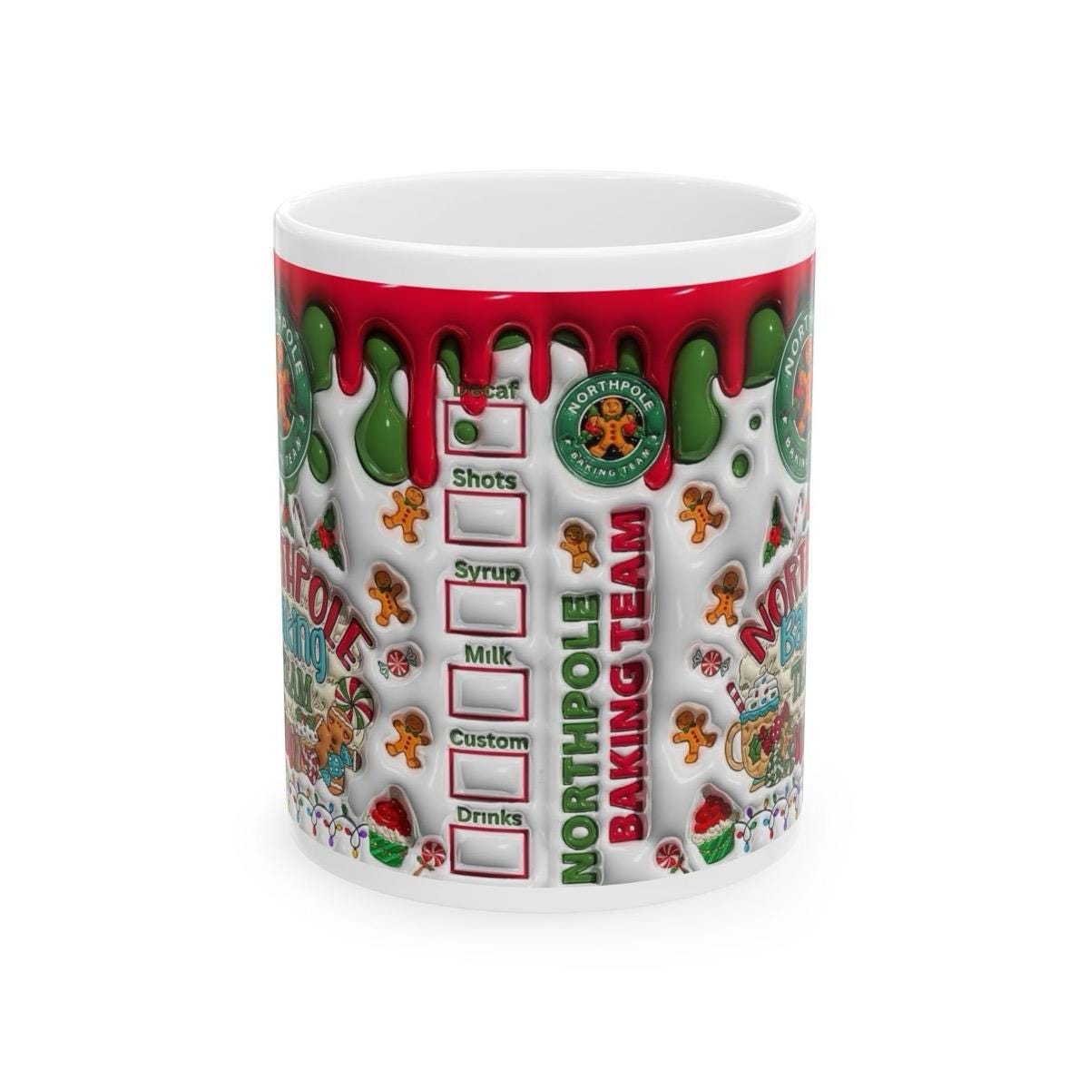 Northpole xmas baking team 3d mug - christmas secret santa stocking filler - gifts drinkware reuse reusable washable tumbler cup ceramic cof