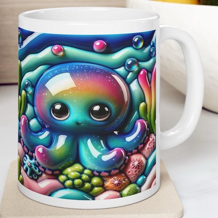Multicoloured cute octopus 3d mug - perfect for coffee and tea drinkware tumbler ceramic cup reuse reusable washable xmas mugs festive  cute