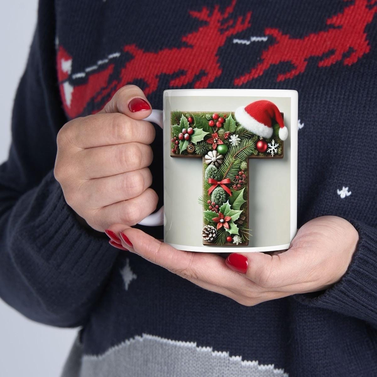 Personalised 't' edition christmas mug - unique gift for xmas - stocking filler - drinkware washable reusable reuse ceramic cup tumbler coff