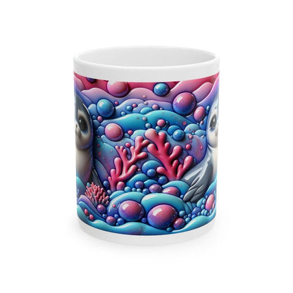 Cute seal in the ocean 3d mug - perfect for hot and cold drinks - tumblers, drinkware cup bottles reusable washable coffee reuse ceramic xma