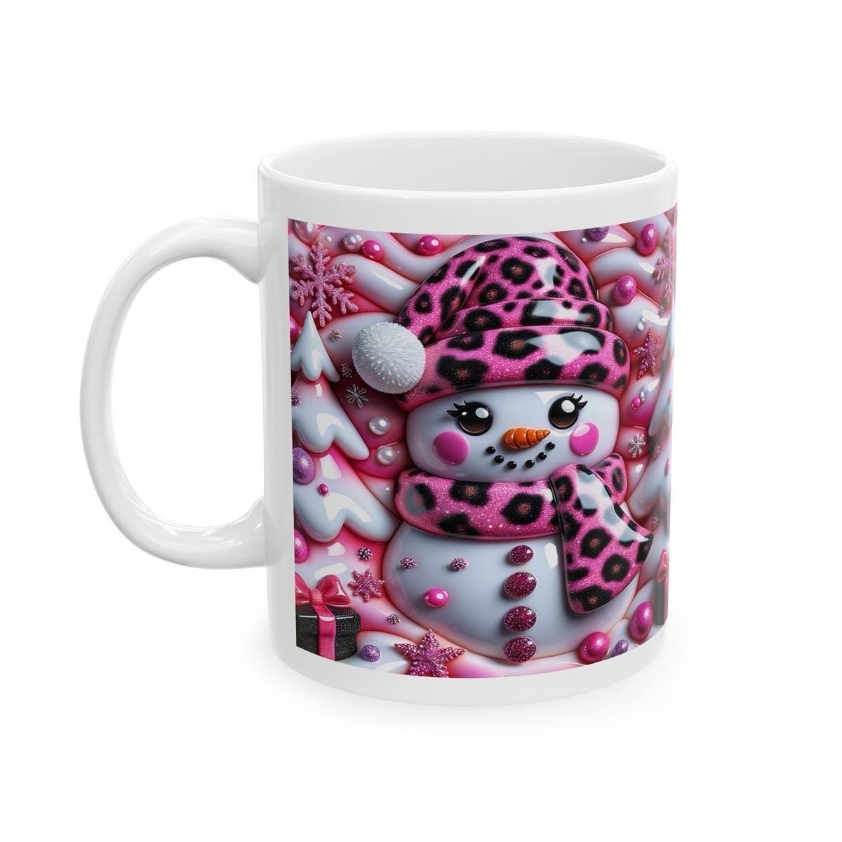 Cute 3d snowman christmas mug – cosy winter design with pink and leopard accents, perfect festive gift! drinkware reusable tumbler reuse w