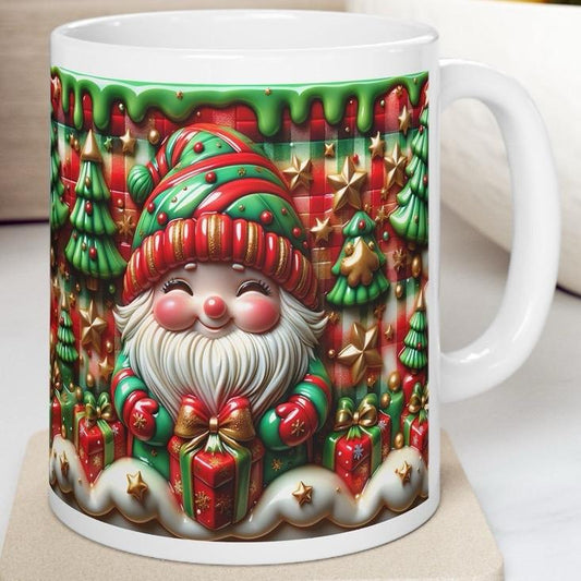 3d sparkly festive baby santa mug - cozy holiday design with red and green accents - perfect christmas gift drinkware reuse reusable washabl