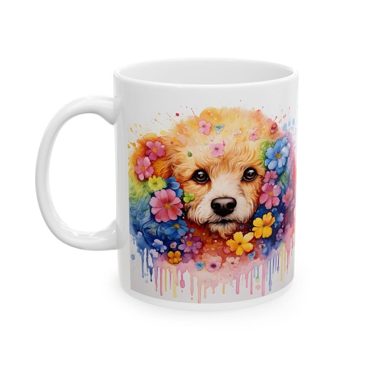 Poodle cockapoo floral art mug - perfect xmas christmas gift for dog lovers - washable - drinkware reusable coffee tumbler reuse cup ceramic