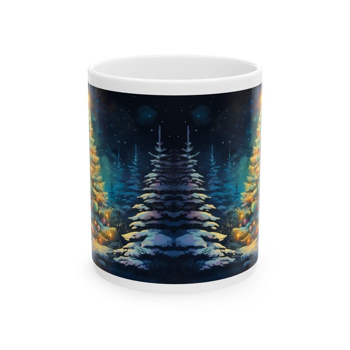 Cute christmas night tree mug - perfect secret santa stocking filler gift - gifts drinkware washable tumbler cup reuse reusable ceramic coff