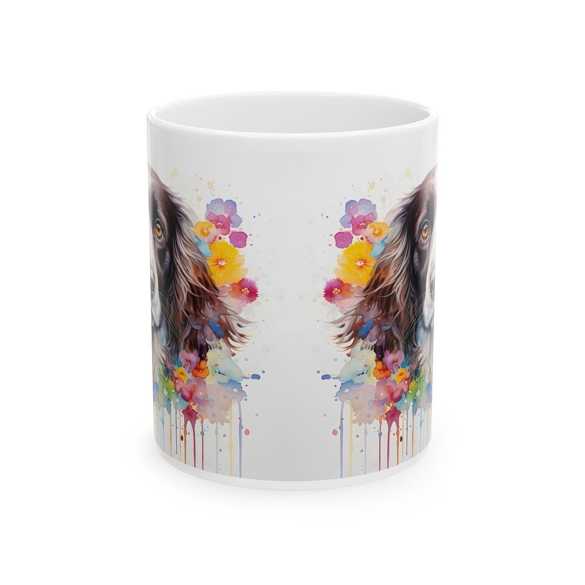 Cute spaniel dog floral art mug gift xmas christmas secret santa birthday puppy flower drinkware coffee washable tumbler reuse cup reusable