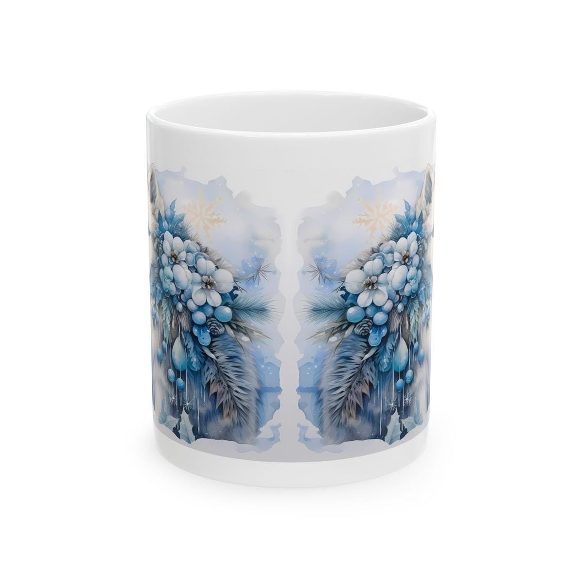 Winter white wolf mug - perfect christmas secret santa stocking filler gift drinkware reuse washable ceramic tumbler cup reusable coffee xma