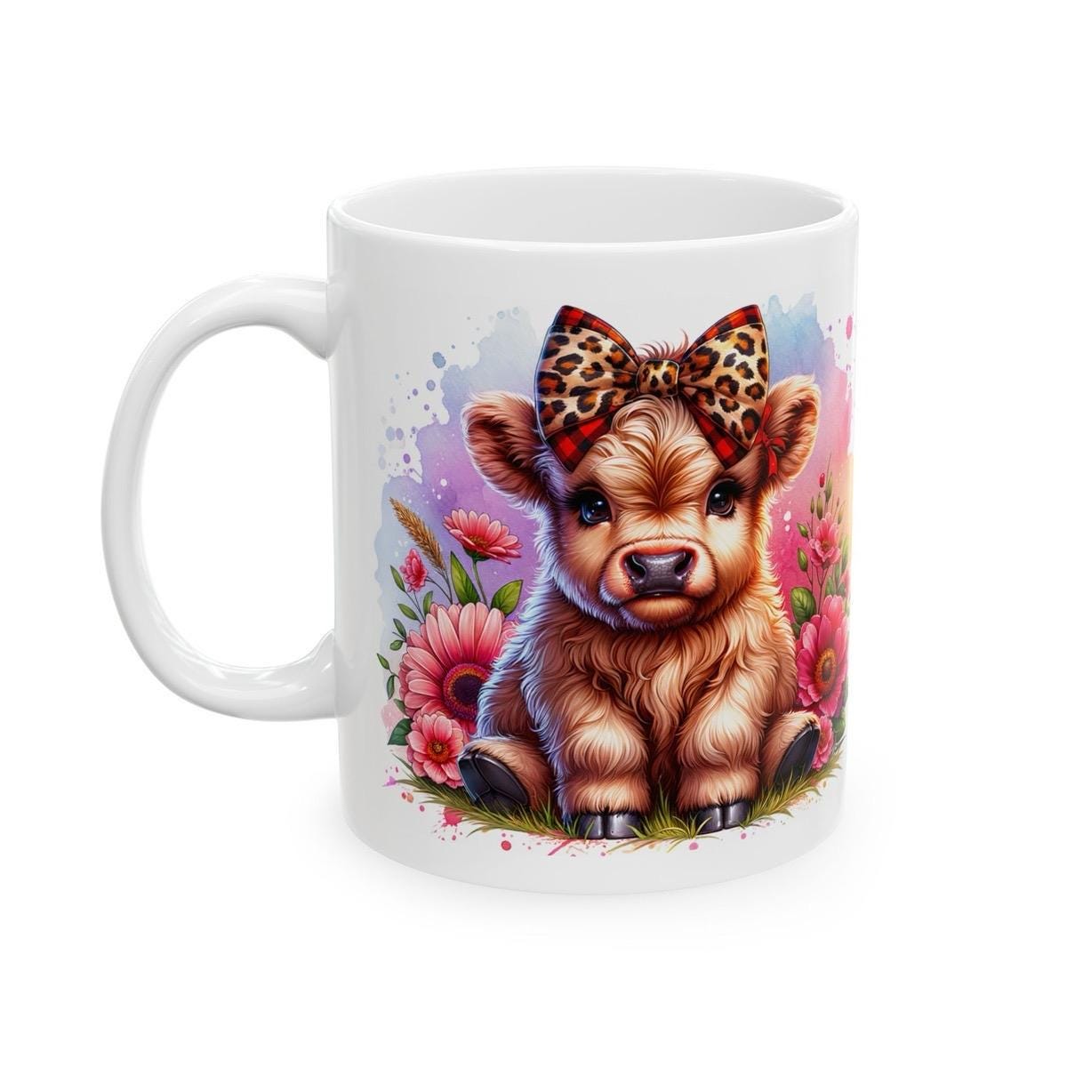 Highland cow with leopard print bow 3d mug - perfect for coffee and tea drinkware washable reuse reusable cup tumbler ceramic printed xmas m