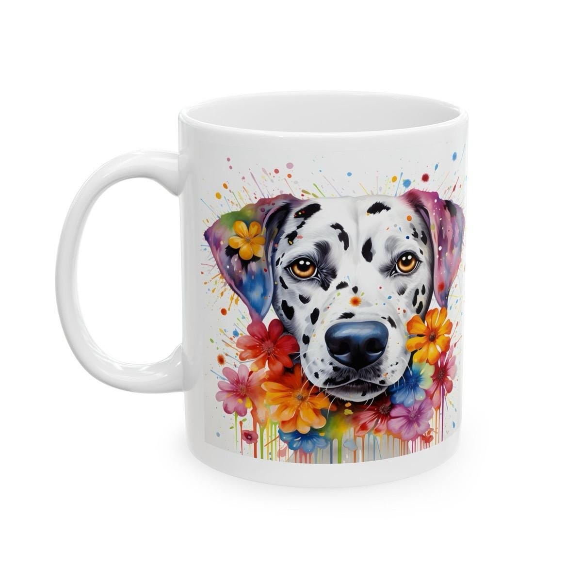 Dalmatian dog floral art mug for coffee and tea, perfect christmas or birthday gift drinkware cup tumblers washable reusable ceramic reuse m