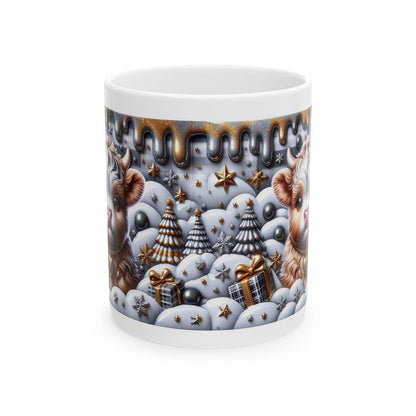 3d christmas highland cow mug – elegant gold and silver festive design, perfect for holiday cheer and gifts! drinkware reusable washable t