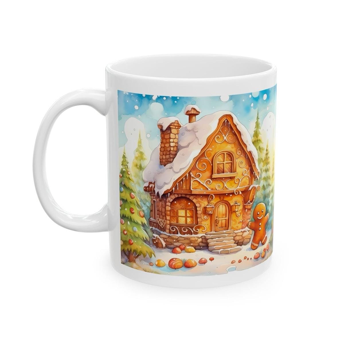 Cute christmas secret santa stocking filler - gingerbread house mug - gifts drinkware tumbler washable reuse cup reusable coffee ceramic xma