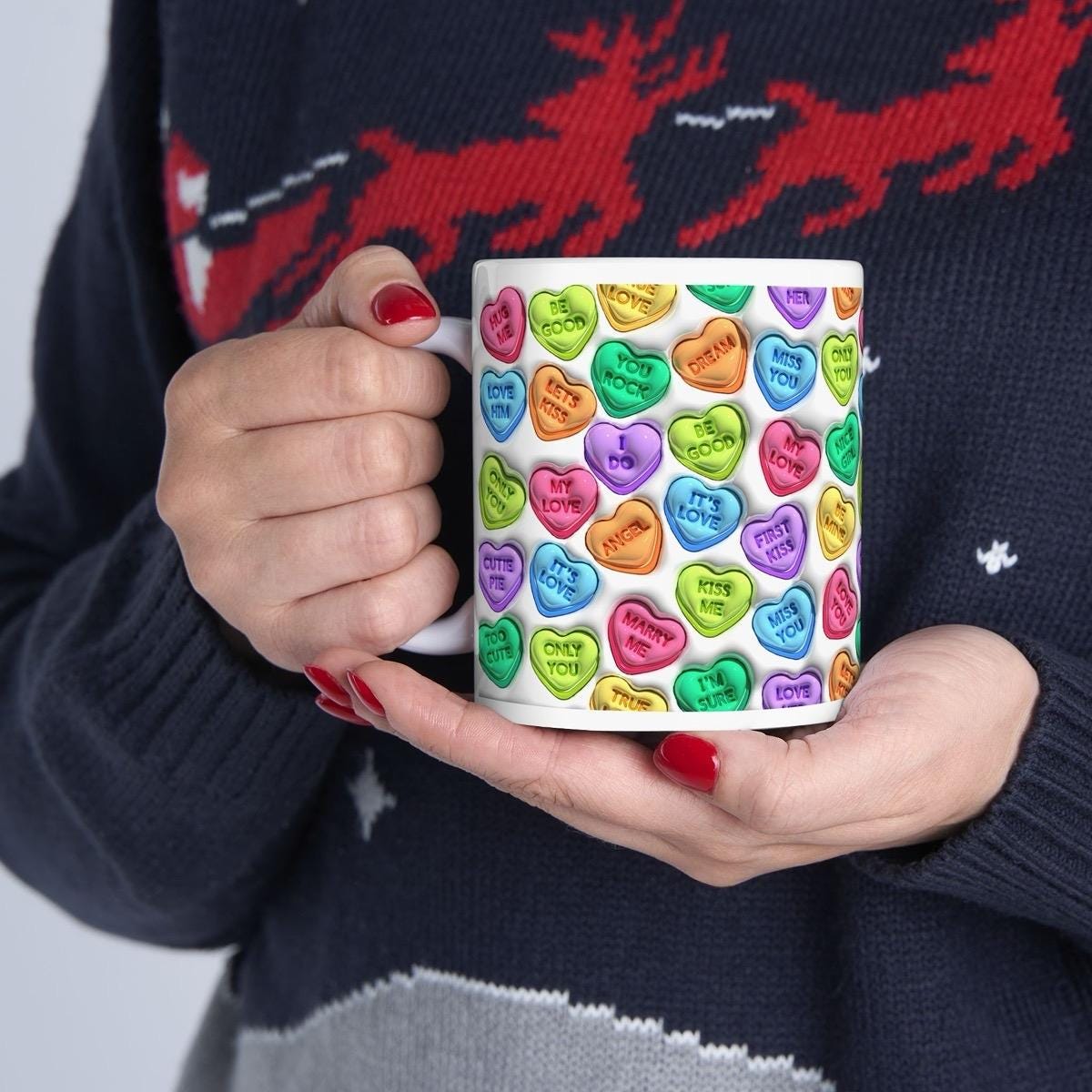 Cute love hearts sweets mug - kiss me miss me love you, perfect for drinking drinks - drinkware, tumblers cup reusable washable ceramic reus