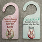 Personalised easter bunny please stop here door hanger for kids - pink/blue - hangable, ornaments, hanging, decoration, decor gift kids gift