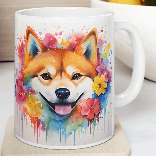Shiba inu floral art mug - perfect xmas christmas gift for dog lovers - puppy drinkware, coffee  ceramic washable reusable tumbler cup reuse