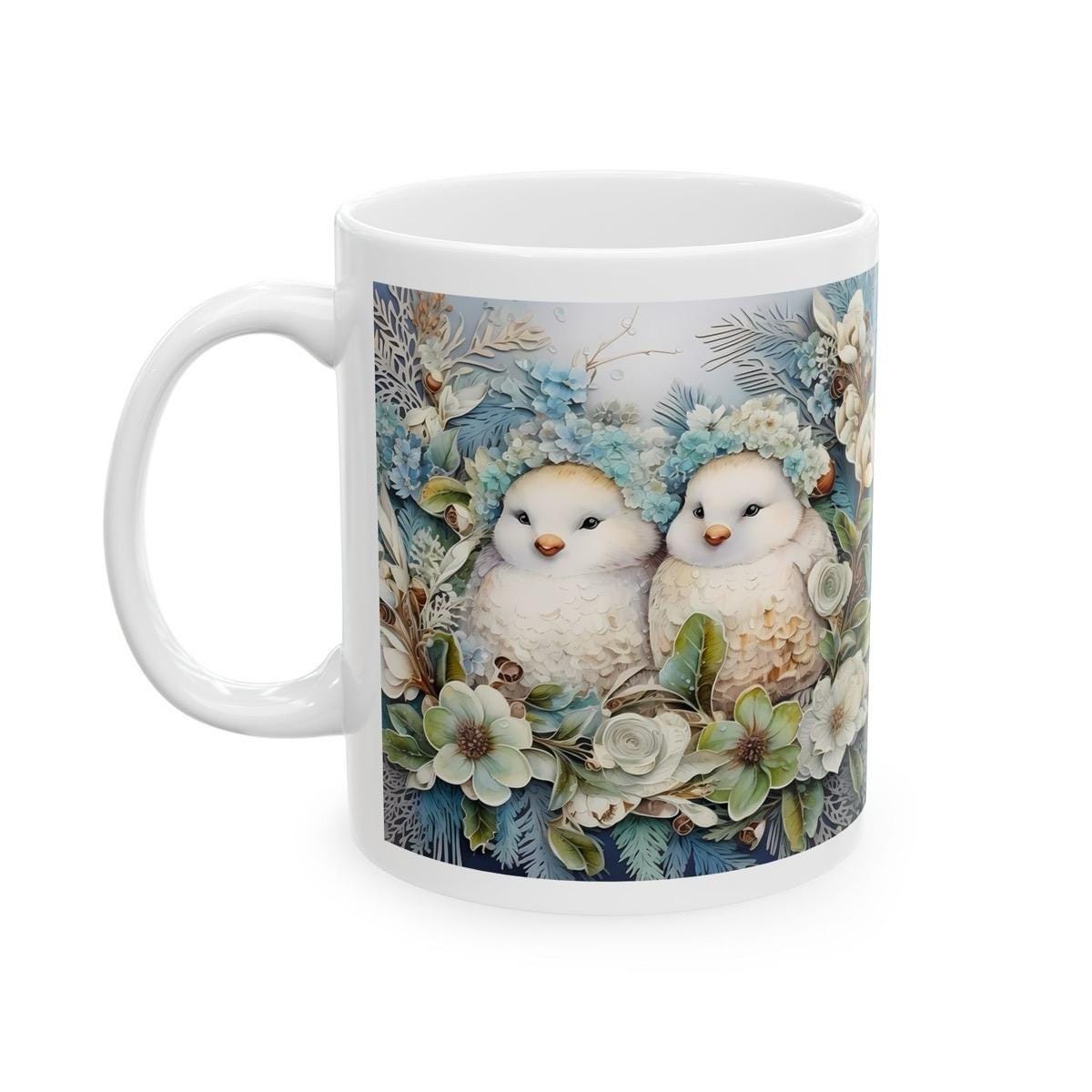 Winter songbirds mug - perfect christmas gift for secret santa or stocking filler drinkware tumbler washable reuse cup ceramic reusable coff