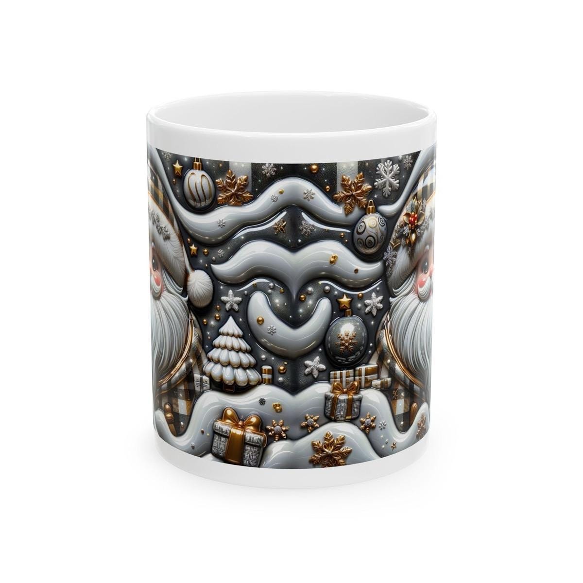 3d festive santa mug - cozy holiday design with gold and gray accents - perfect christmas gift - drinkware reuse reusable washable coffee cu