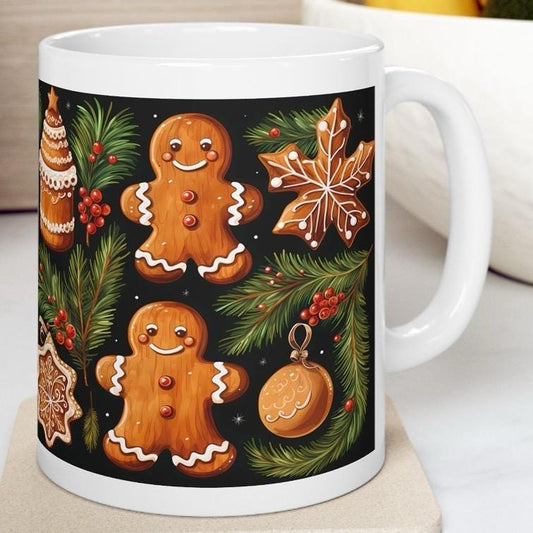 Cute gingerbread man christmas mug - secret santa stocking filler gift - gifts drinkware tumbler washable reuse reusable cup coffee ceramic