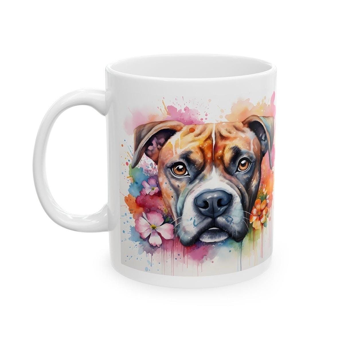 Boxer dog art floral mug - perfect gift for dog lovers - xmas, christmas, and birthday puppy - perfect for coffee and tea - drinkware cup wa