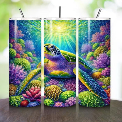 Turtle cute water sea ocean tumbler 20oz - wildlife style stainless steel vacuum flask cup drinkware mug bottles portable gifts insulated th