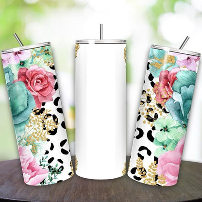 Floral leopard print tumbler 20oz - perfect for on-the-go hydration - vacuum flask - cup drinkware mug bottles water bottles bottled