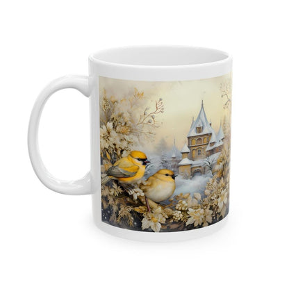 Winter serenity christmas mug with birds castle design - perfect secret santa stocking filler gift drinkware tumbler washable reuse cup cera