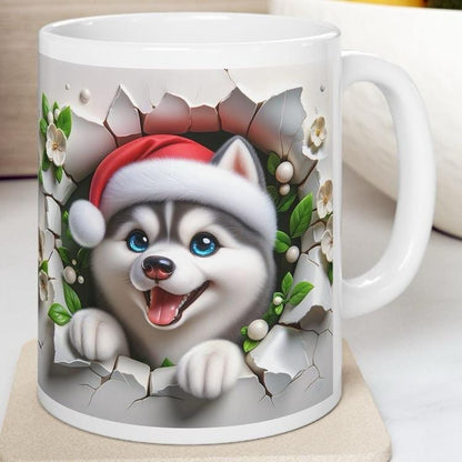 Husky dog puppy mug - perfect xmas gift for christmas - tumblers, drinkware cup reusable ceramic reuse washable coffee funny customized cute