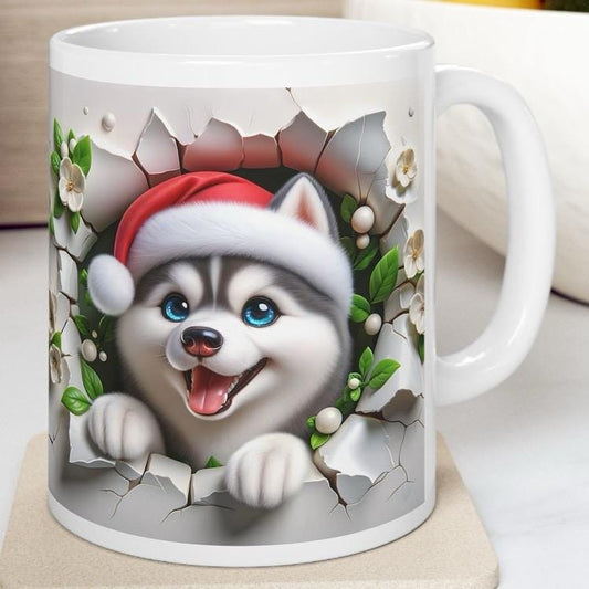 Husky dog puppy mug - perfect xmas gift for christmas - tumblers, drinkware cup reusable ceramic reuse washable coffee funny customized cute
