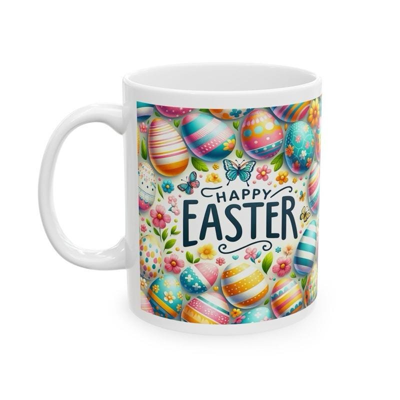 Happy easter mug - cute gift - perfect for hot drinks - drinkware, tumblers cup bottles reusable washable portable reuse ceramic coffee east