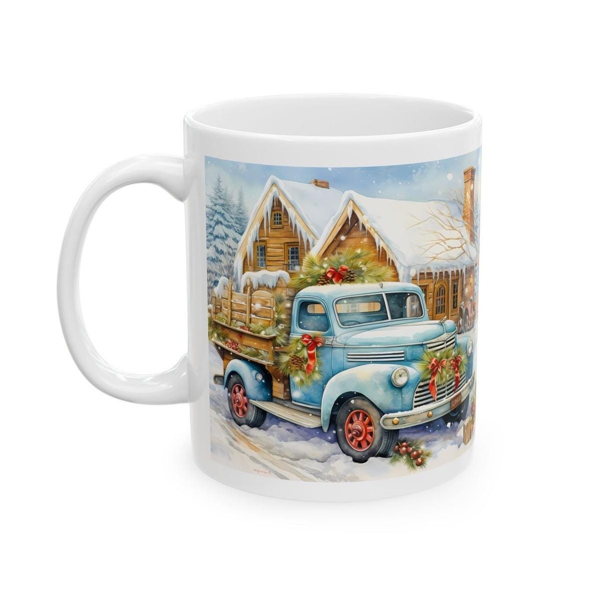 Blue retro truck christmas mug - perfect secret santa gift or stocking filler drinkware reusable reuse tumbler washable ceramic cup xmas mug