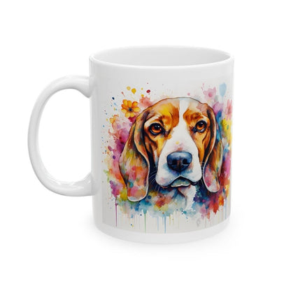 Floral beagle art mug - perfect gift for dog lovers - xmas, christmas, and birthday puppy - washable - drinkware cup coffee reusable tumbler