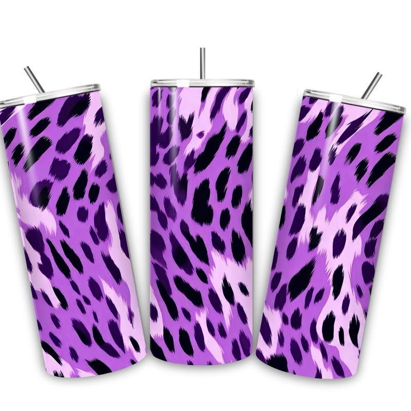 Purple leopard print tumbler 20oz - perfect for on-the-go hydration - vacuum flask - cup drinkware mug bottles water bottles bottled portabl
