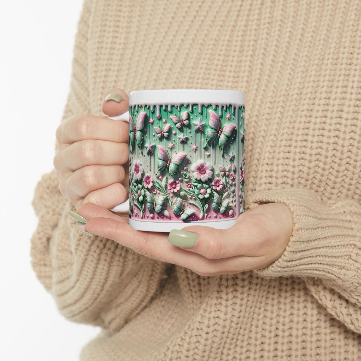 Butterfly flower star 3d mug - perfect for coffee and tea xmas mugs festive  drink drinkware washable reusable tumbler reuse ceramic cute gi