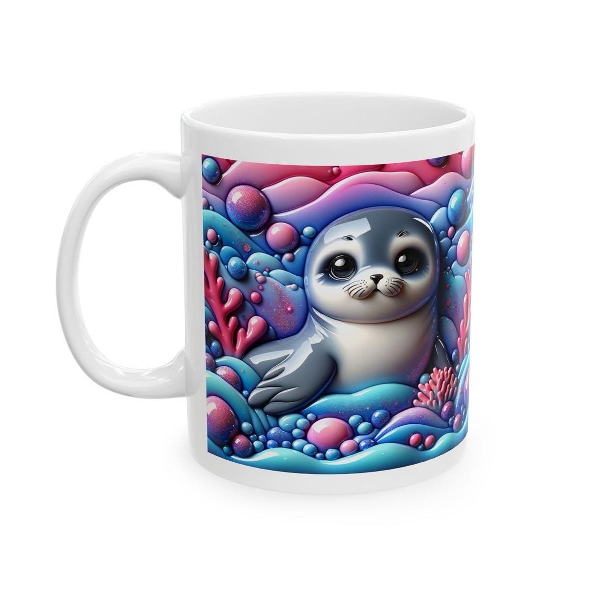 Cute seal in the ocean 3d mug - perfect for hot and cold drinks - tumblers, drinkware cup bottles reusable washable coffee reuse ceramic xma