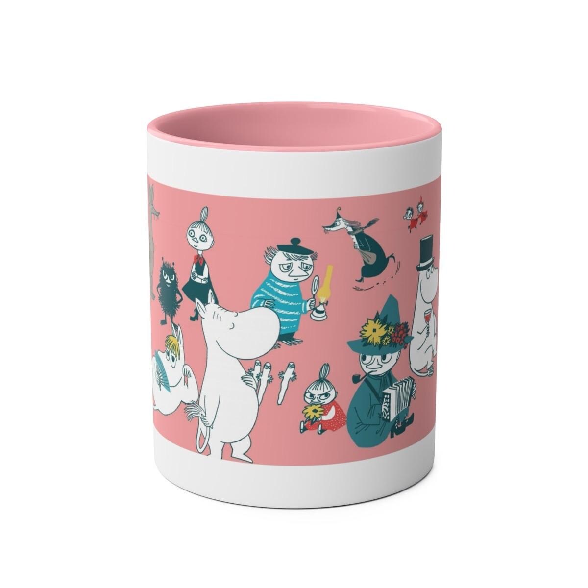 Moomin pink mug with pink interior and handle - perfect for drinking - drinkware, cup tumblers bottles reusable ceramic reuse washable coffe